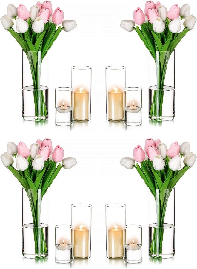 AKDC Hurricane Candle Holders Glass Vases For Centerpieces - Set Of 12 Clear Cylinder Vases For Flowers, Pillar Candles, Floating Votive Wedding Table Centerpiece Home Decor 4''/6''/7.8'' High - Image 3