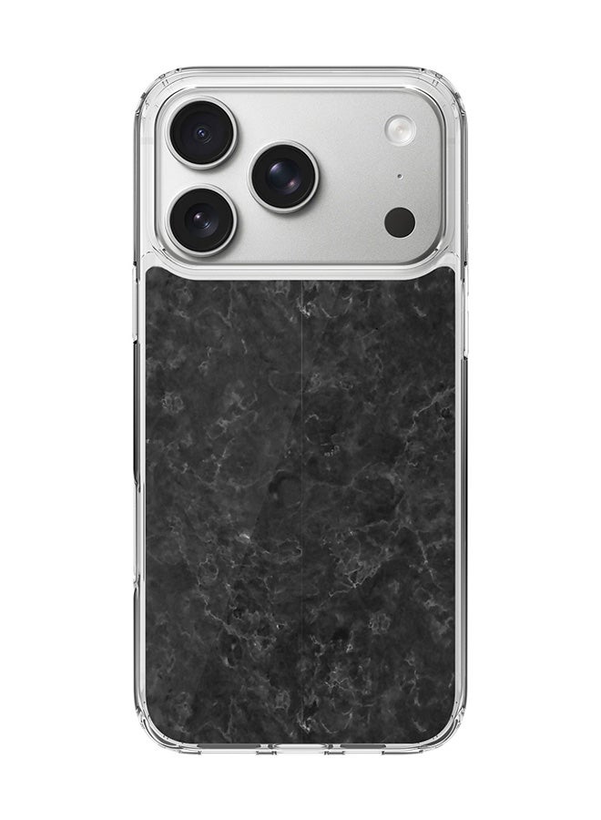 Stylizedd Classic Clear MagSafe Case for iPhone 17 Pro , Hybrid Soft Case Flexible Edges Anti Drop TPU PC Gel Thin Transparent Cover [ Designed for iPhone 17 Pro ] - Marble Texture Black Full Print - Image 1