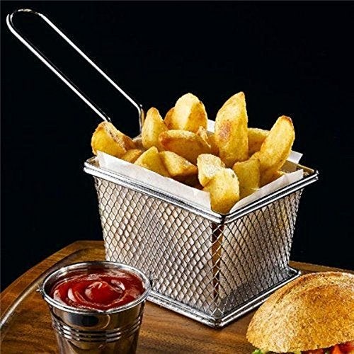 i Kito Stainless Steel Mini Square Fry Basket French Fries Holder, Fried Food Table Serving (Small 4inch) - Image 3