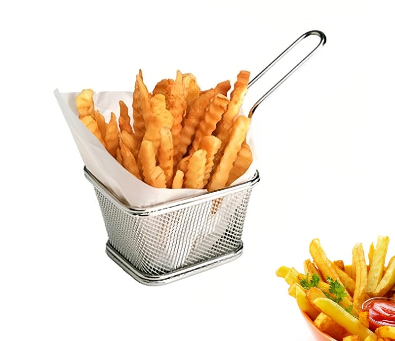 i Kito Stainless Steel Mini Square Fry Basket French Fries Holder, Fried Food Table Serving (Small 4inch) - Image 1