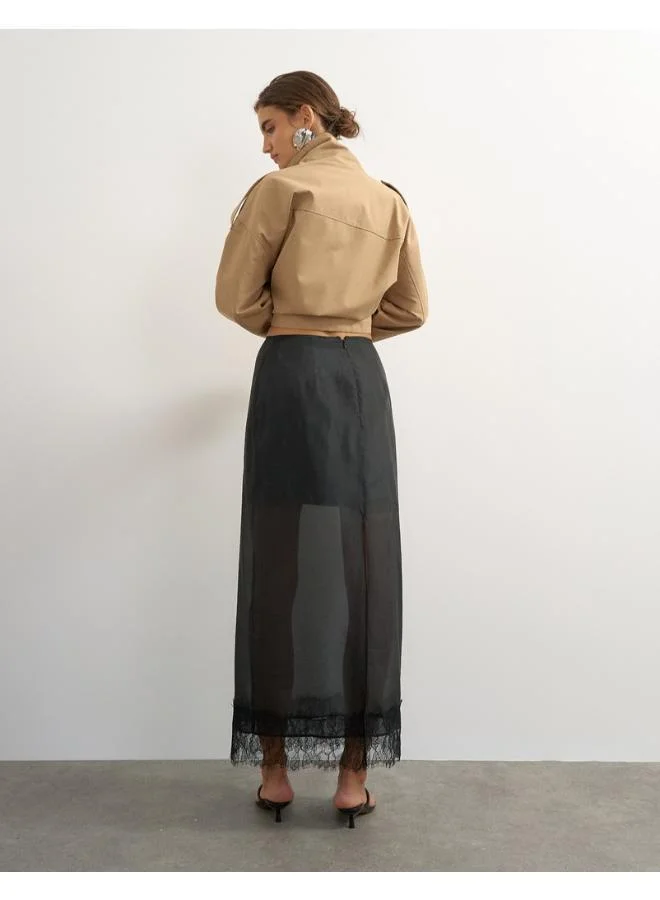 Topshop Organza Lace Hem Maxi Skirt