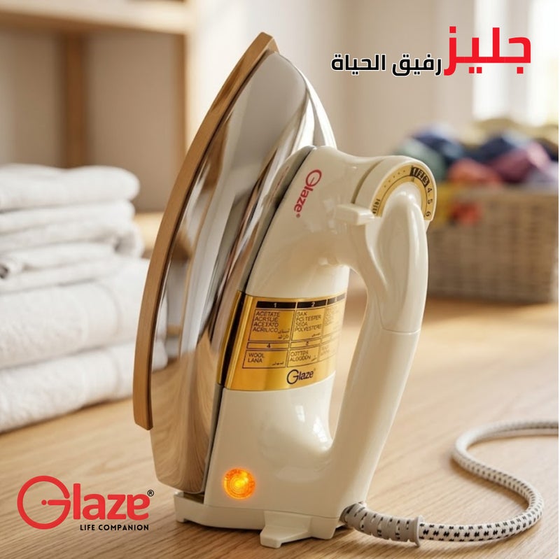 جليز مكواة كهربائية ثقيلة 1000 واط مع قاعدة غير لاصقة وتحكم بدرجة الحرارة القابلة للتعديل | مكواة سلكية سريعة التسخين، مكواة ثقيلة لإزالة التجاعيد، مكواة منزلية متينة لجميع أنواع الأقمشة - Image 2