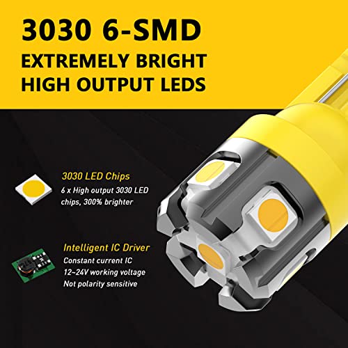 PHINLION 194 LED Light Bulb Amber Yellow Super Bright 168 2825 2827 T10 W5W Miniature LED Replacement Bulbs for Car Interior Map Dome Door Courtesy License Plate Side Marker Lights - Image 2
