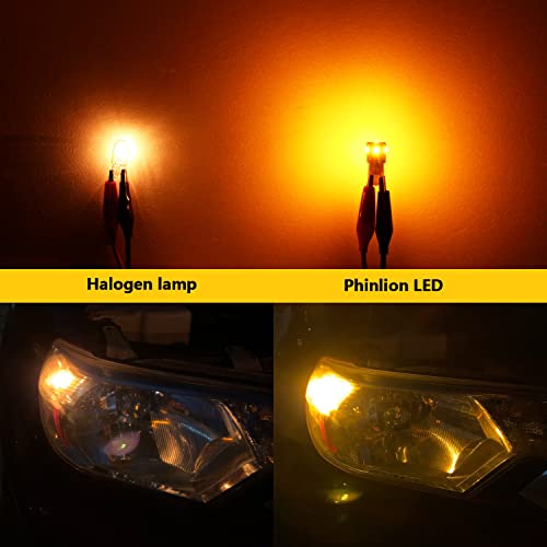 PHINLION 194 LED Light Bulb Amber Yellow Super Bright 168 2825 2827 T10 W5W Miniature LED Replacement Bulbs for Car Interior Map Dome Door Courtesy License Plate Side Marker Lights - Image 5