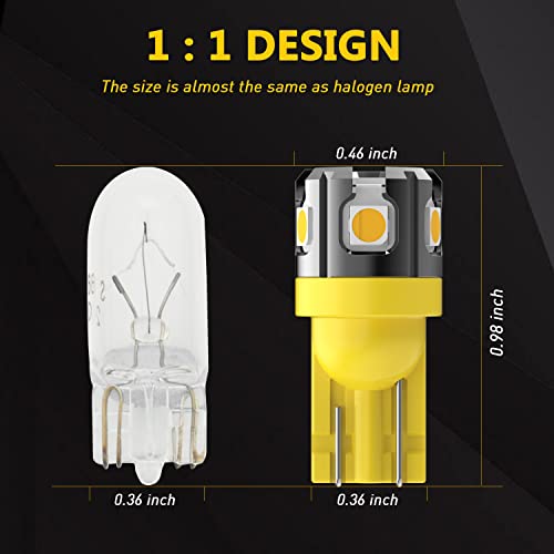 PHINLION 194 LED Light Bulb Amber Yellow Super Bright 168 2825 2827 T10 W5W Miniature LED Replacement Bulbs for Car Interior Map Dome Door Courtesy License Plate Side Marker Lights - Image 4