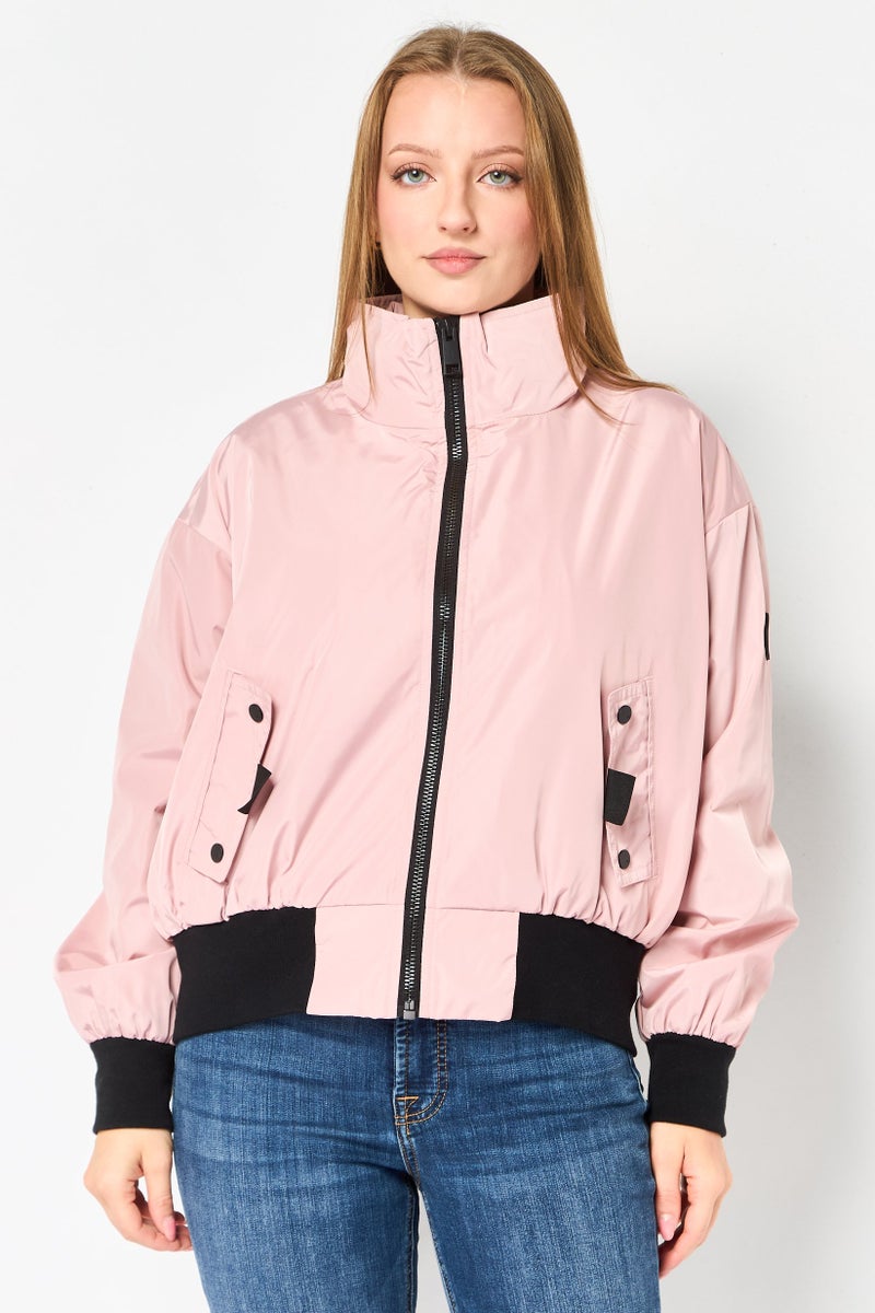 Andrew Marc Women Solid Bomber Jacket, Blush - Image 1
