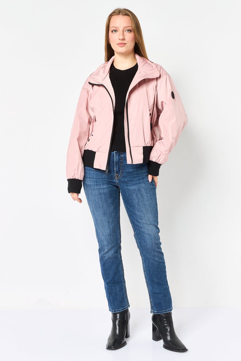 Andrew Marc Women Solid Bomber Jacket, Blush - Image 3