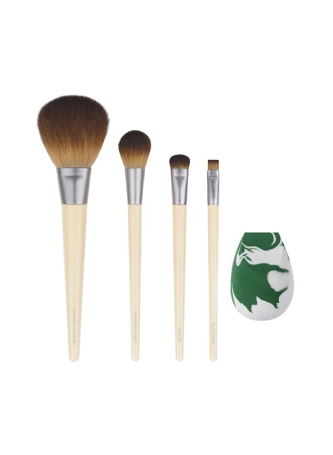 Ecotools Core Five Makeup Brush and Sponge Kit, For Eyeshadow, Blush, Bronzer, Eyeliner, & Foundation, Makeup Blending Sponge For Liquid & Cream Products, Essential Eco Friendly Brushes, 5 Piece Set - Image 1