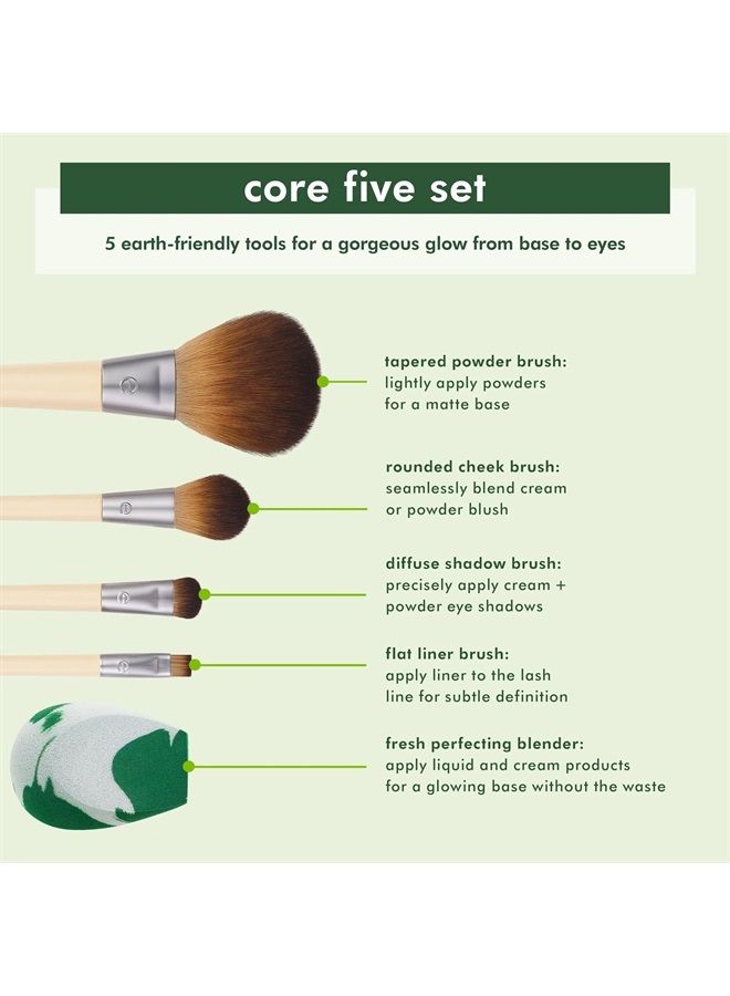 Ecotools Core Five Makeup Brush and Sponge Kit, For Eyeshadow, Blush, Bronzer, Eyeliner, & Foundation, Makeup Blending Sponge For Liquid & Cream Products, Essential Eco Friendly Brushes, 5 Piece Set - Image 4