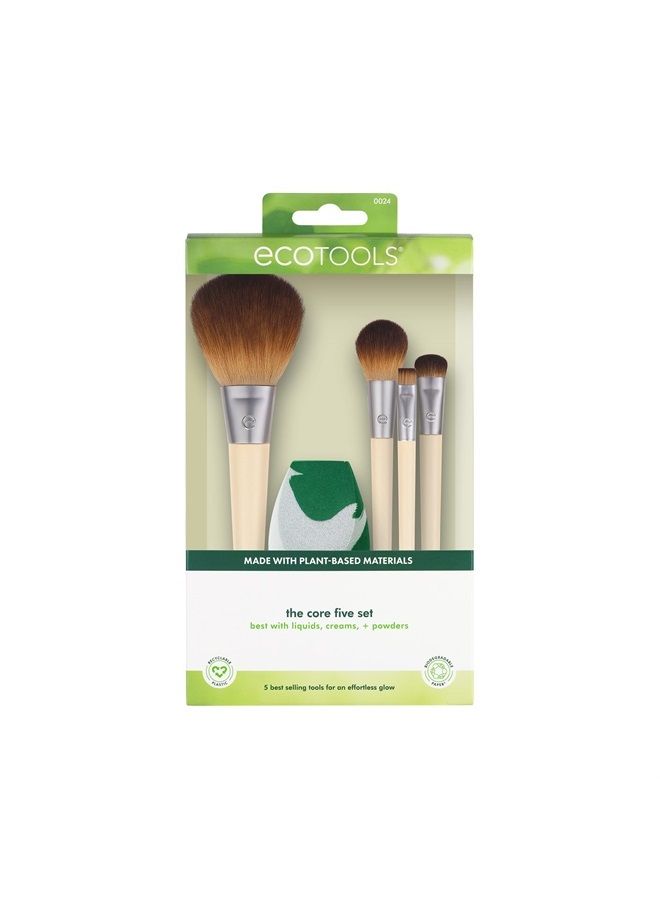 Ecotools Core Five Makeup Brush and Sponge Kit, For Eyeshadow, Blush, Bronzer, Eyeliner, & Foundation, Makeup Blending Sponge For Liquid & Cream Products, Essential Eco Friendly Brushes, 5 Piece Set - Image 2