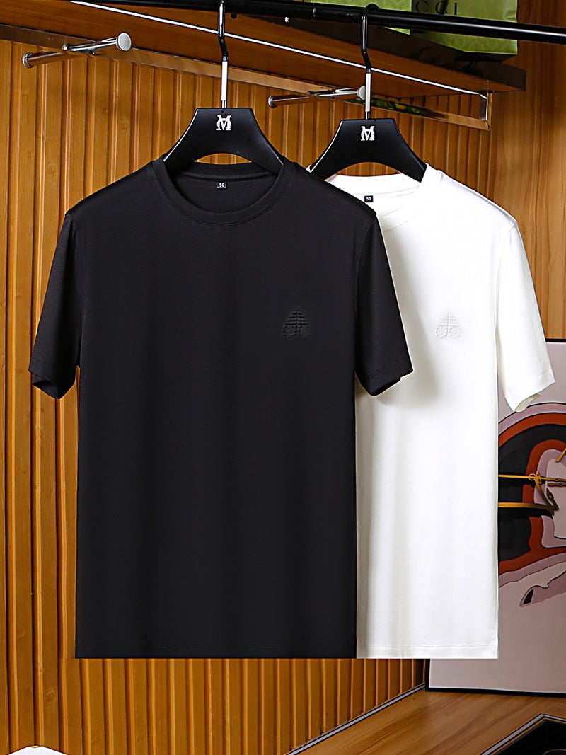 Mercerized Cotton Modal Blended Fabric Summer Thin Casual Men'S Short Sleeve Round Neck T-Shirt Tes110 - Image 4