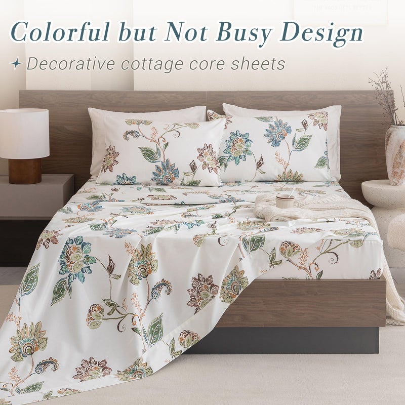 Lady Ann Boho Bedding Sheets Sets King Size 17.5" Deep Pocket 4pcs Green Floral Sheets 100 Percent Cotton Bedsheet Sets - Image 4