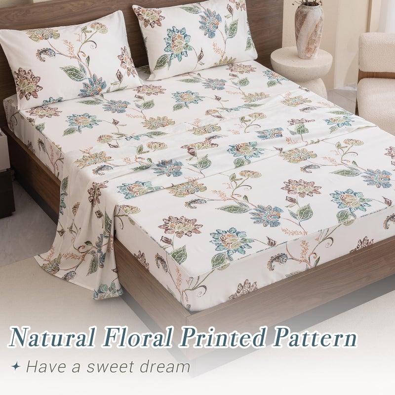Lady Ann Boho Bedding Sheets Sets King Size 17.5" Deep Pocket 4pcs Green Floral Sheets 100 Percent Cotton Bedsheet Sets - Image 3