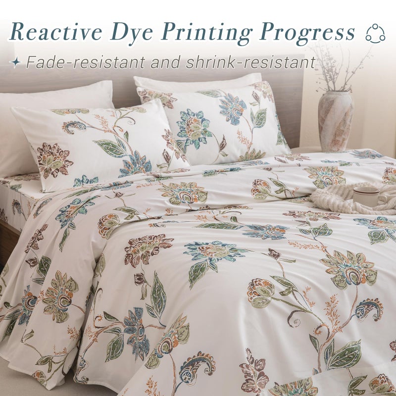 Lady Ann Boho Bedding Sheets Sets King Size 17.5" Deep Pocket 4pcs Green Floral Sheets 100 Percent Cotton Bedsheet Sets - Image 5