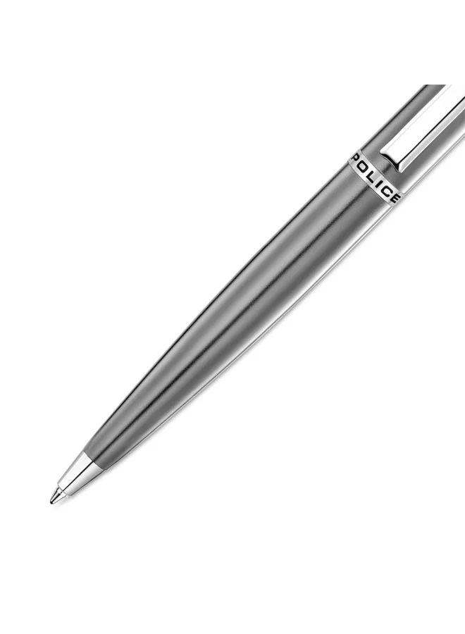 Police Grey Sagona Stainless Steel Trims Twist Ballpoint Pen for Men, Blue Ink for Men | Best Price UAE