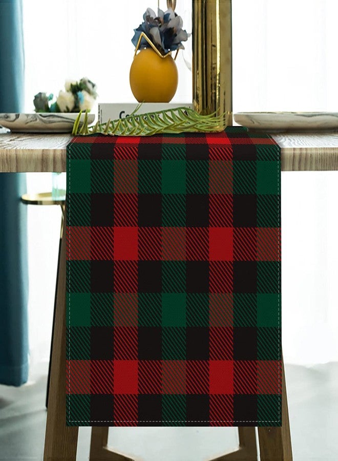 Rainlemon Christmas Buffalo Check Plaid Table Runner Linen Red Green and Black Winter Rustic Kitchen Dining Room Decoration (13" x 72") - Image 2