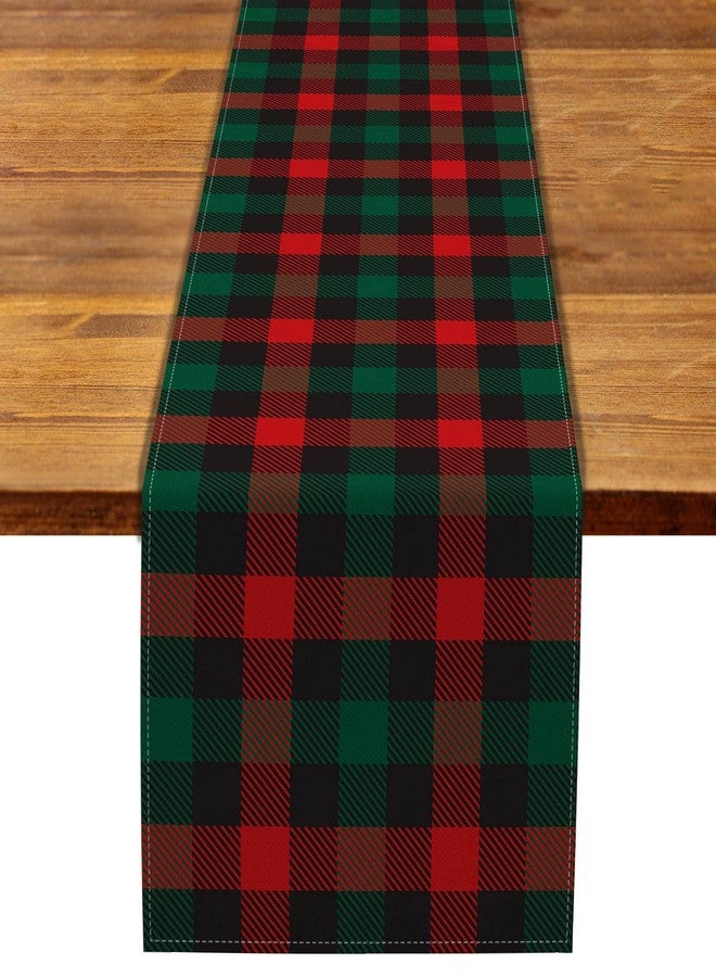 Rainlemon Christmas Buffalo Check Plaid Table Runner Linen Red Green and Black Winter Rustic Kitchen Dining Room Decoration (13" x 72") - Image 1