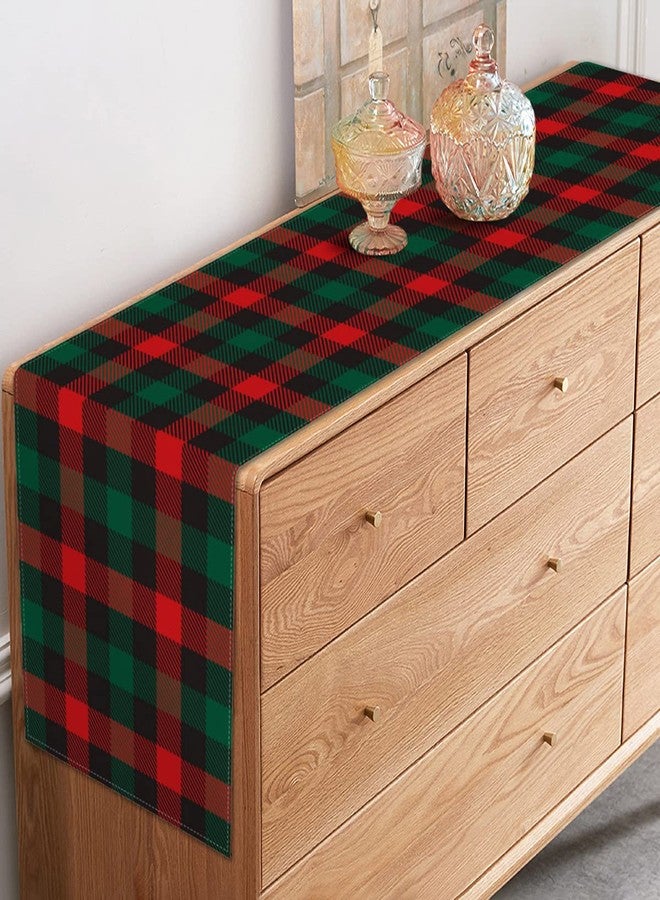 Rainlemon Christmas Buffalo Check Plaid Table Runner Linen Red Green and Black Winter Rustic Kitchen Dining Room Decoration (13" x 72") - Image 4