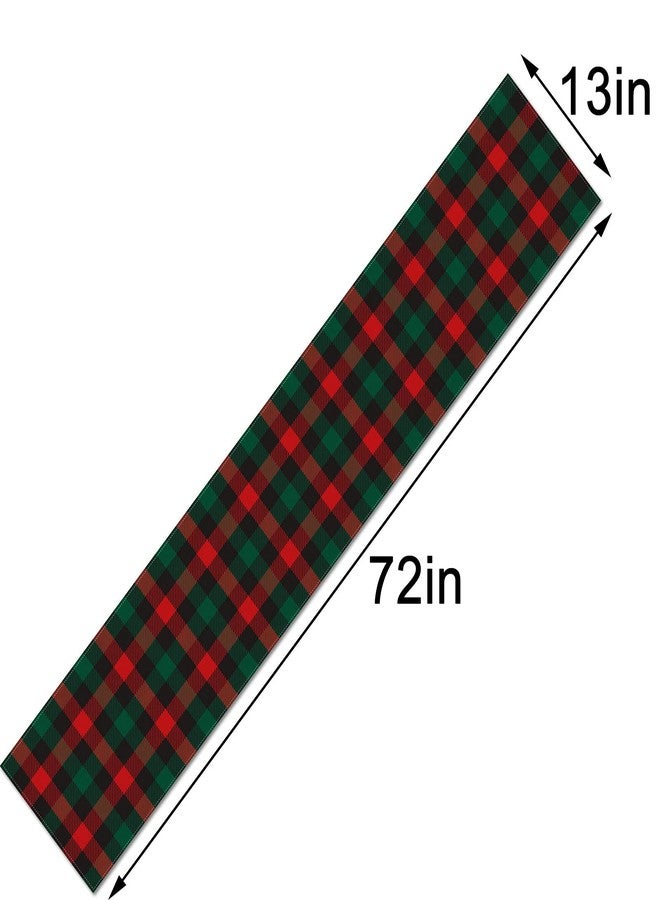 Rainlemon Christmas Buffalo Check Plaid Table Runner Linen Red Green and Black Winter Rustic Kitchen Dining Room Decoration (13" x 72") - Image 3