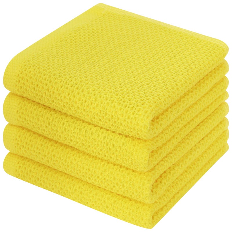 Kitinjoy 100% Cotton Waffle Weave Kitchen Towels  4-Pack Super Soft and Absorbent Kitchen Dish Towels for Drying Dishes  Kitchen Hand Towels  13 in x 28 in  Yellow - Image 1