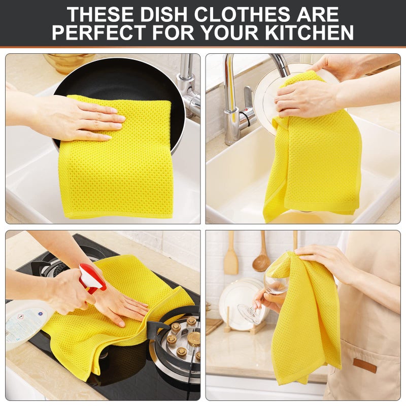 Kitinjoy 100% Cotton Waffle Weave Kitchen Towels  4-Pack Super Soft and Absorbent Kitchen Dish Towels for Drying Dishes  Kitchen Hand Towels  13 in x 28 in  Yellow - Image 4