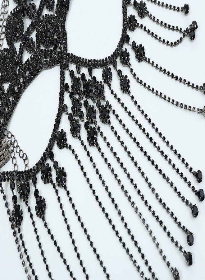 MineSign Masquerade Mask for Women Face Chain Veil Jewelry with Black Rhinestone Tassel Costume Headware for Festival Halloween - Image 5