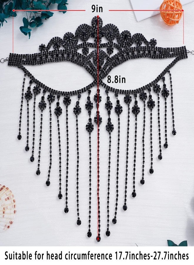 MineSign Masquerade Mask for Women Face Chain Veil Jewelry with Black Rhinestone Tassel Costume Headware for Festival Halloween - Image 3