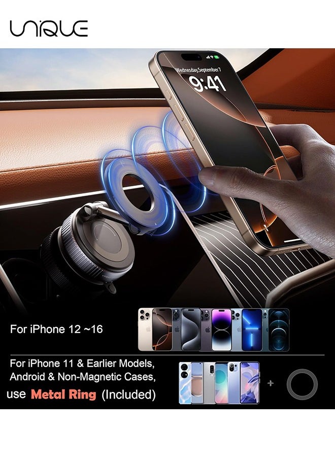 Unique Strong Magnetic Car Phone Holder for MagSafe - Ultra Vacuum Suction Cup Phone Mount 360° Cell Phone Holders - for Your Car for All Smartphones & All Car Models  - Image 5