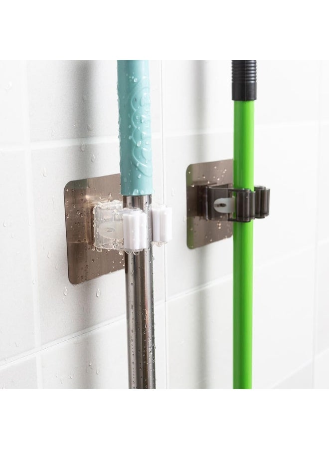 MOMENT 3 Pieces Adhesive Wall Mounted Mop and Broom Holder, Wall Mount Kitchen and Bathroom Organizer Self Adhesive Easy Install Multicolored Heavy Duty Holder (Random color) - Image 3