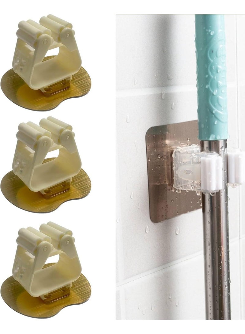 MOMENT 3 Pieces Adhesive Wall Mounted Mop and Broom Holder, Wall Mount Kitchen and Bathroom Organizer Self Adhesive Easy Install Multicolored Heavy Duty Holder (Random color) - Image 4