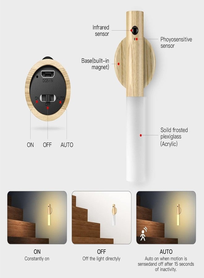Orrda LED Motion Sensor Night Light | Wooden Finish Rechargeable Room Wall Lamp | Magnetic Wooden LED Wall Sconce for Bedroom Corridor Staircase Cabinet Lights (Multicolor) - Image 5