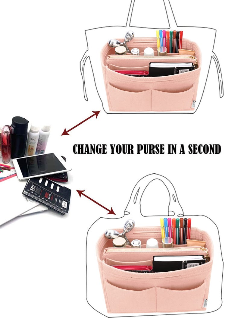 LEXSION Felt Purse Bag Organizer Insert with zipper Bag Tote Shaper Fit Speedy Neverful PM MM 8021 Pink XL - Image 5