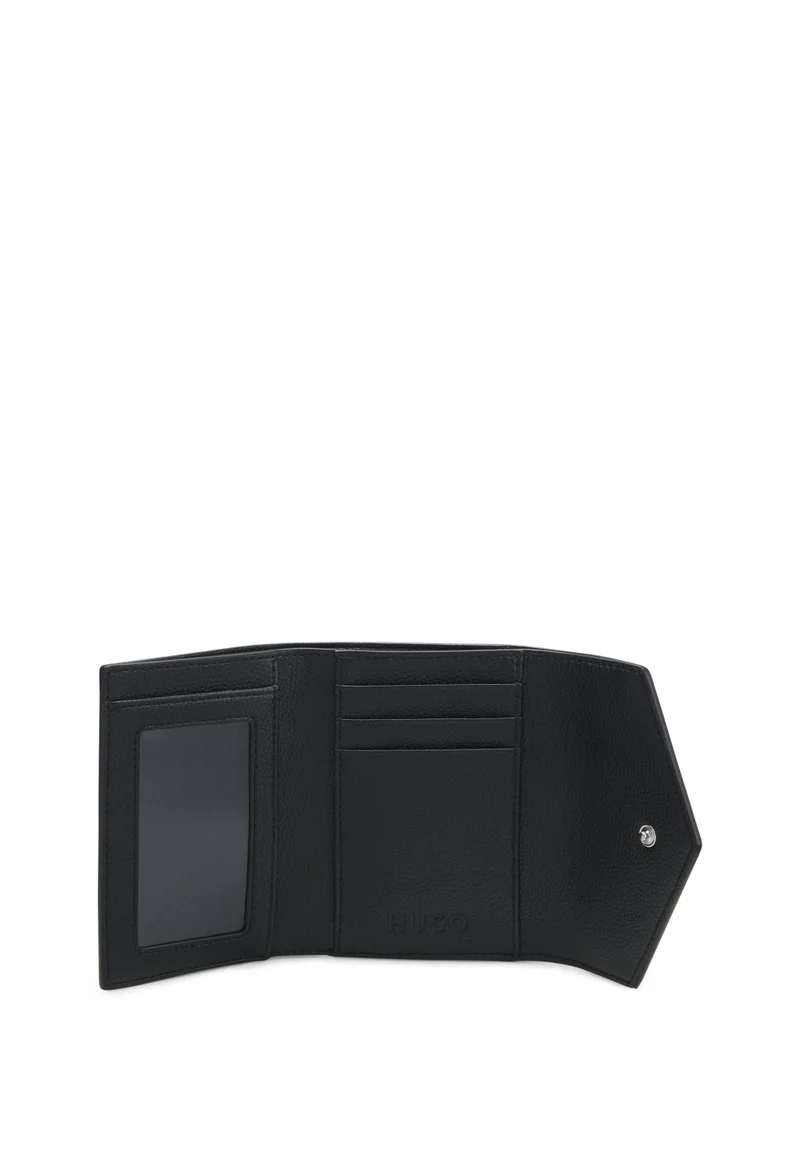 HUGO Black Grained faux-leather flap wallet with stacked-logo trim for Women | Best Price UAE