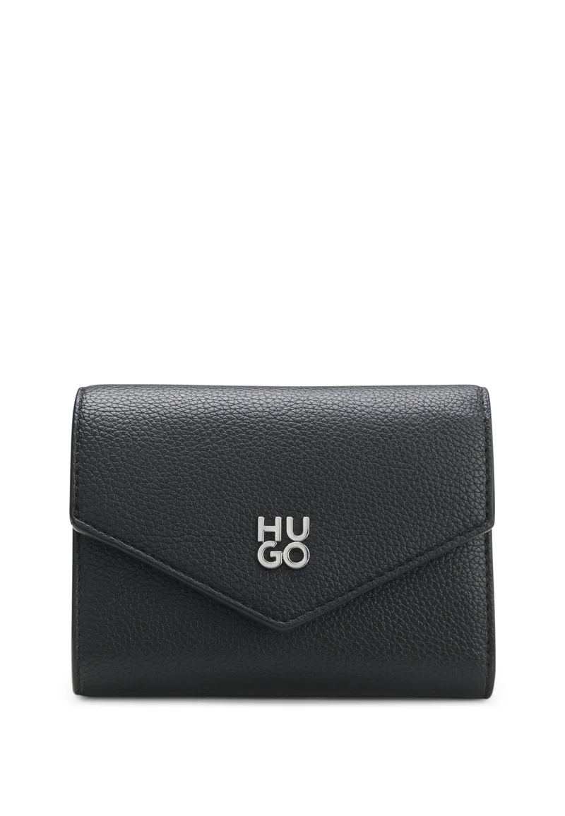 HUGO Grained faux-leather flap wallet with stacked-logo trim