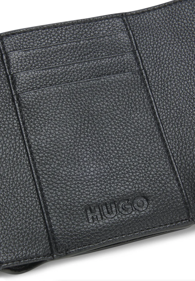 HUGO Black Grained faux-leather flap wallet with stacked-logo trim for Women | Best Price UAE