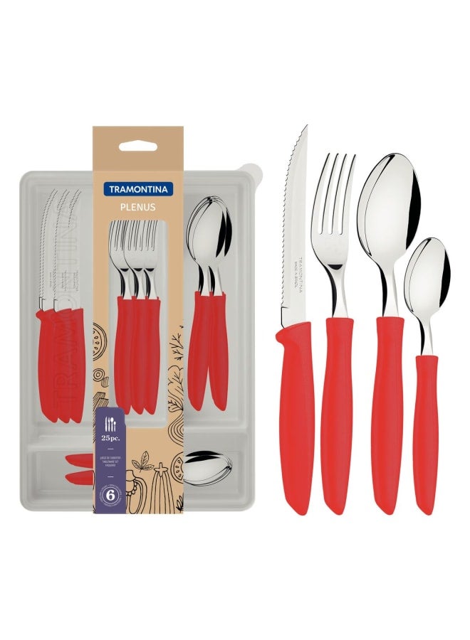 TRAMONTINA TRAMONTINA Ipanema 24-Piece Cutlery Set with Drawer, Stainless Steel Blades, Durable Red Handles, Perfect for Daily Use, Dishwasher Safe, Stylish Modern Design - Image 1