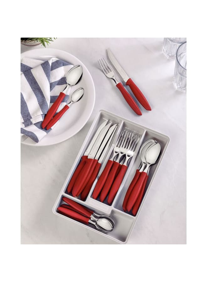 TRAMONTINA TRAMONTINA Ipanema 24-Piece Cutlery Set with Drawer, Stainless Steel Blades, Durable Red Handles, Perfect for Daily Use, Dishwasher Safe, Stylish Modern Design - Image 3