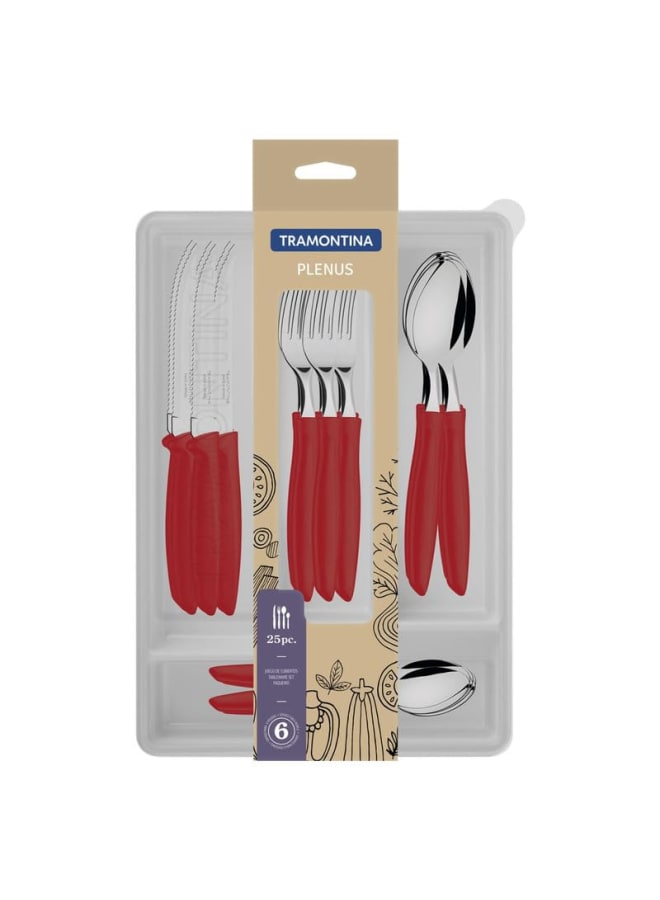 TRAMONTINA TRAMONTINA Ipanema 24-Piece Cutlery Set with Drawer, Stainless Steel Blades, Durable Red Handles, Perfect for Daily Use, Dishwasher Safe, Stylish Modern Design - Image 2