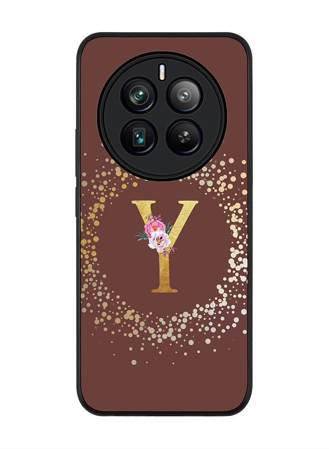 Stylizedd Rugged Black edge case for Realme 12 Pro / Realme 12 Pro Plus 5G, Slim fit Custom Monogram Initial Letter Floral Pattern Alphabet-Y (Brown )  - Image 1