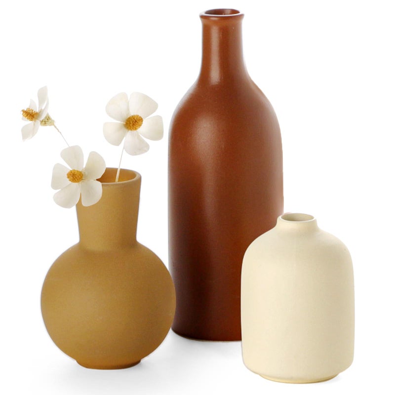 Nucookery Ceramic Vase, Flower Vases Set of 3 Living Room Decor, Farmhouse Decor, Decorative Vase for Home Coffee Table, Book Shelf, Kitchen, Bedroom Centerpiece Table Decorations - Image 1