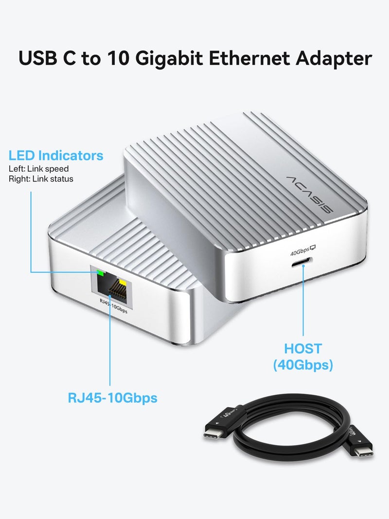 ACASIS USB4 to10gb ethernet Adapter High-Speed USB C to Ethernet Adapter OnlyCompatibleThunderbolt3/4/5/USB4 Aluminum Housing10gb ethernet Adapter Supports10/5/2.5/1Gbps/100Mb/s for Mac/Windows/Linux - Image 2