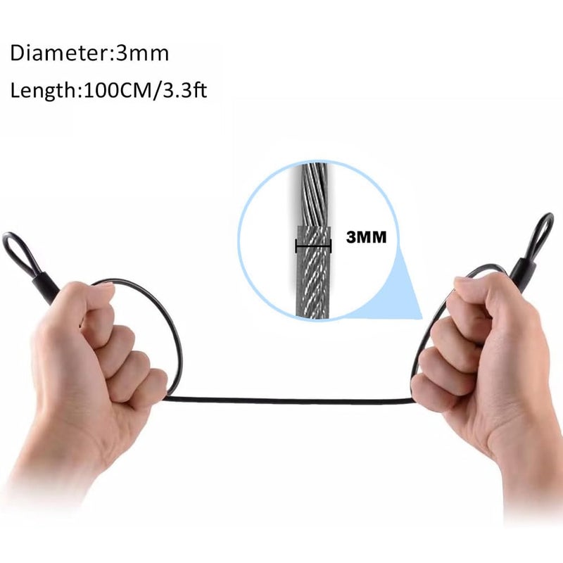 GOMRQING 100CM/3.3ft 3mm Outdoor Travel Security Cable Lock,Braided Steel Coated Safety Cable Luggage Lock,Safety Cable Wire Rope Double Loop Lightweight GOMRQING (2 Pack) - Image 3