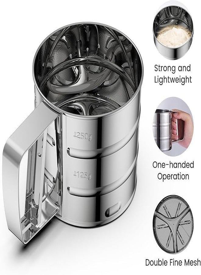 AMAZOPY Stainless Steel Flour Sifter with Handle – 3 Cup (250g) Baking Sifter for Flour, Powdered Sugar, and Cocoa – Hand Crank Sieve with Fine Mesh for Cakes, Cookies, Pastry, and Baking Tools - Image 5