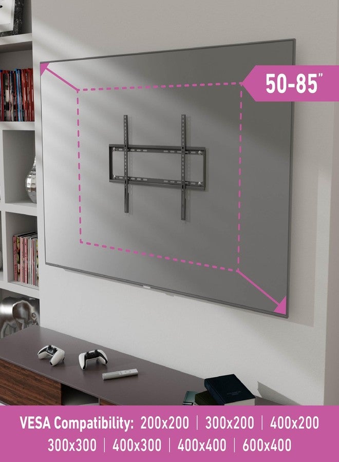 D-Line TV Wall Bracket for 50-85 Inch TVs, Ultra Low Profile, Slim Flat to Wall TV Mount - VESA 200x200mm - 600x400mm, Holds up to 132lbs - Image 2