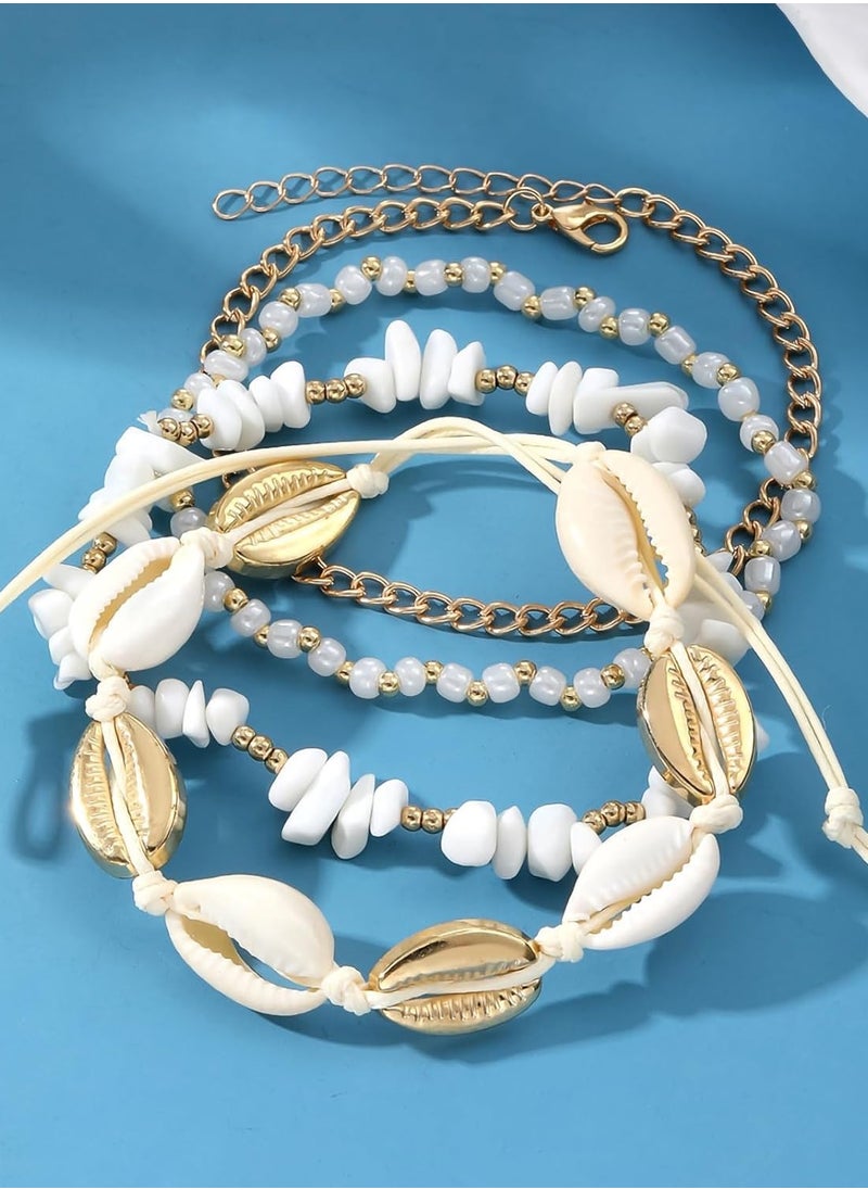ماركة غير محددة سوار (بوهو) للنساء اليدوي الصنع مجموعة طوق الكاحل للنساء، خرزة بوهو الذهبية القابلة للضبط، قلب لؤلؤة شاطئ هاواي نجم البحر قدم المجوهرات الهدايا  - Image 5