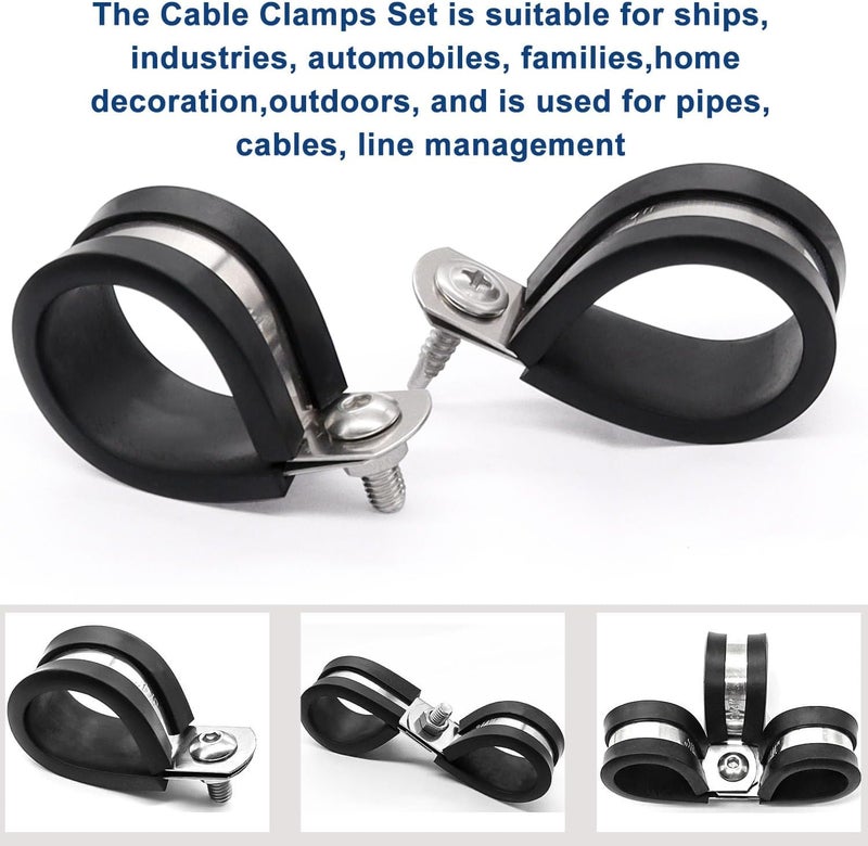Taiss 50PCS 1/2 Inch Cable Clamps 304 Stainless Steel Rubber Cushion Insulated Wire Clamp,Pipe Clamps Loop Clamps,Metal Clamp With two kinds of screws (13mm) - Image 5