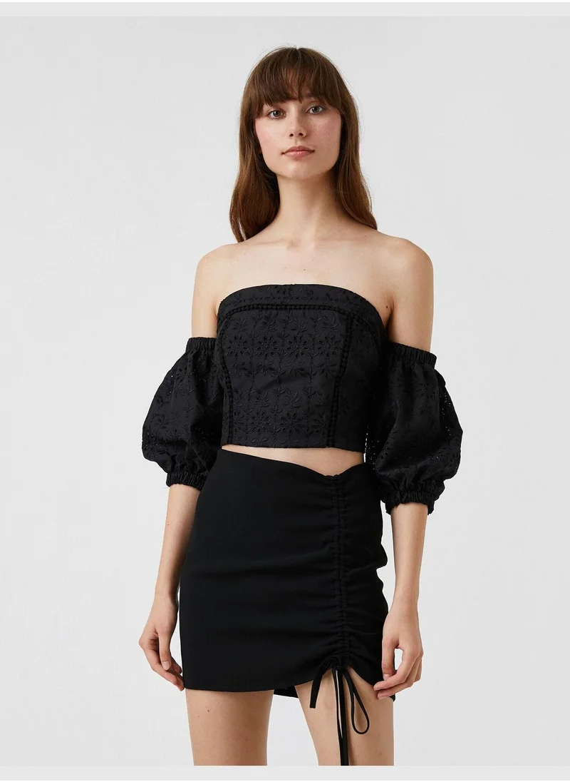 KOTON Off-Shoulder Embroidered Blouse