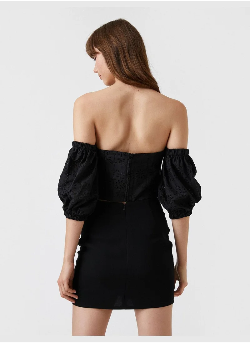 KOTON Off-Shoulder Embroidered Blouse