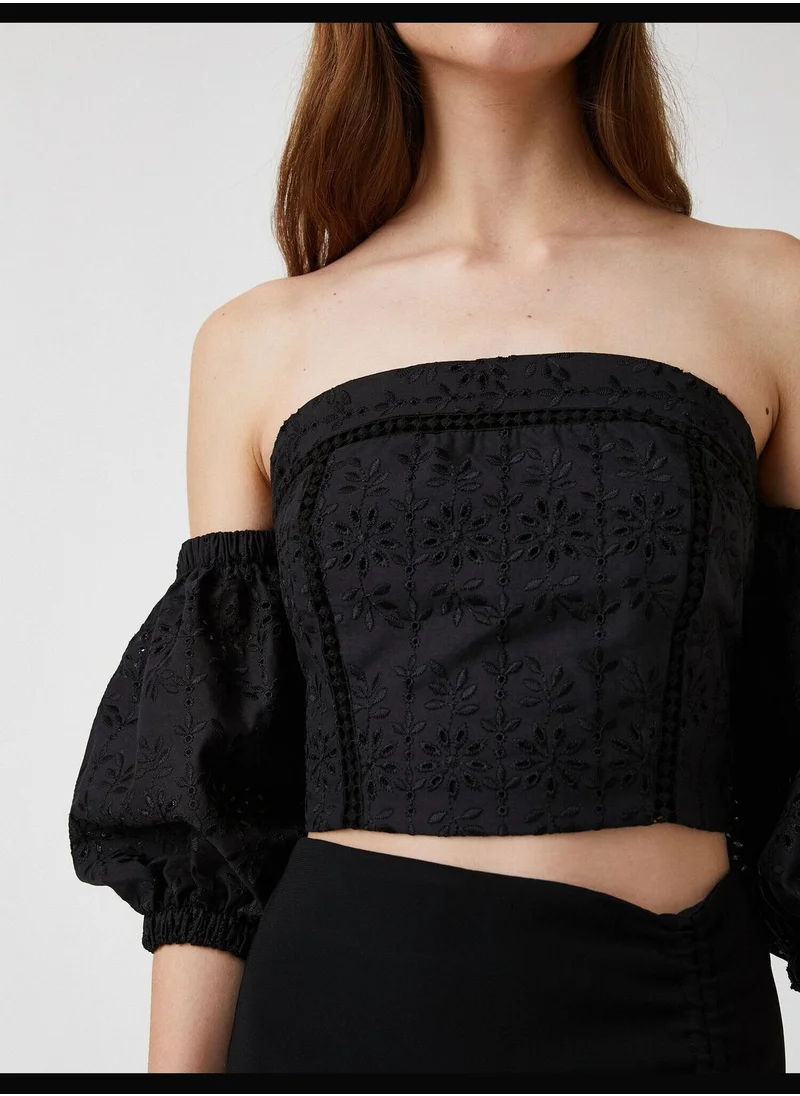 KOTON Off-Shoulder Embroidered Blouse