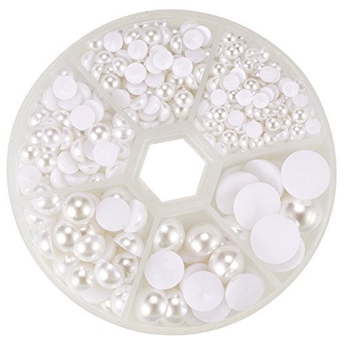 PH PandaHall 6 Sizes White Flat Back Pearls Cabochon 690pcs Flat Pearls Gems for Cup Nails Crafts Shoes Hairband Scrapbooking Embellishment Makeup Wedding Phone Case Making 4mm 5mm 6mm 8mm 10mm 12mm - Image 1